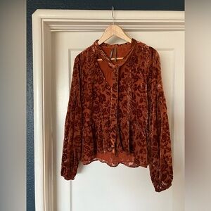 Anthropologie Velvet Tie-Neck Blouse Size L